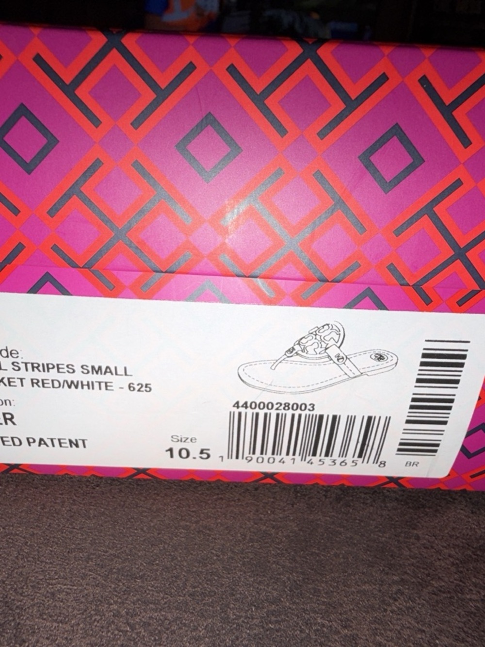Tory Burch Red and White Patterned Sandal Box with White Label